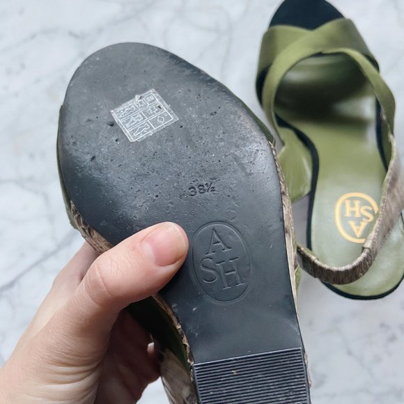 Ash Diane Green Purple Suede Satin Wedge Sandals - Picture 7 of 8